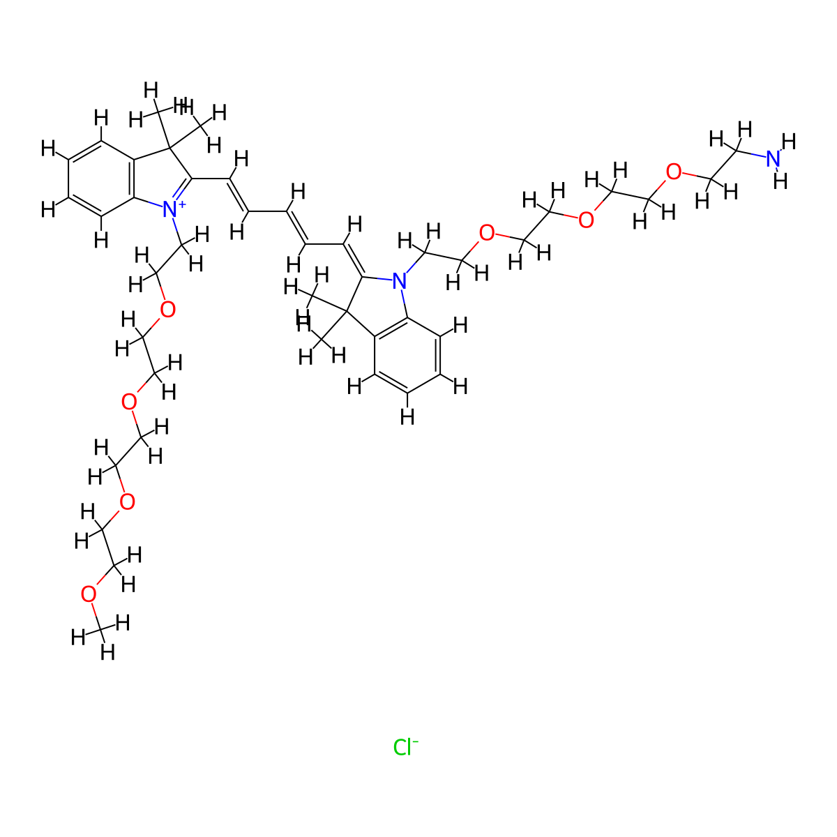 N-(m-PEG4)-N'-(amino-PEG3)-Cy5 molecular structure, CAS 2107272-96-6