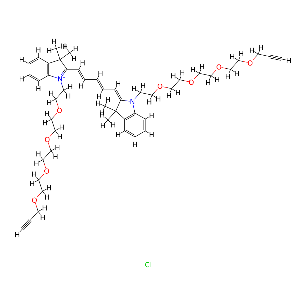 N,N'-bis-(propargyl-PEG4)-Cy5 molecular structure, CAS 2107273-08-3