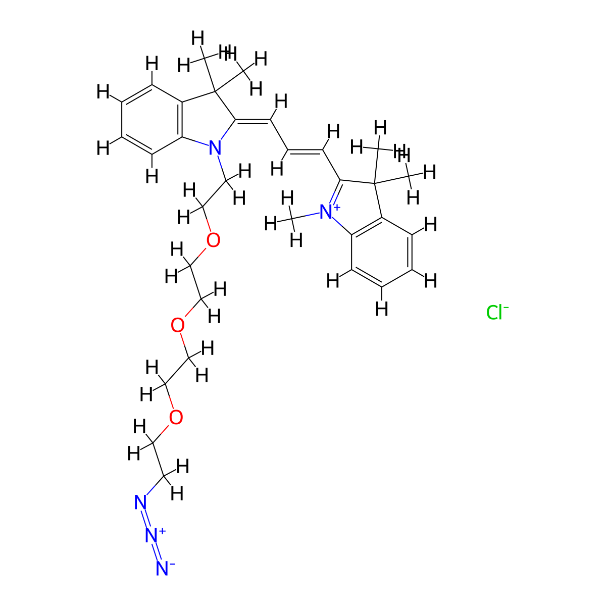 (2Z)-1-[2-[2-[2-(2-azidoethoxy)ethoxy]ethoxy]ethyl]-3,3-dimethyl-2-[(E)-3-(1,3,3-trimethylindol-1-ium-2-yl)prop-2-enylidene]indole chloride molecular structure, CAS 2107273-16-3