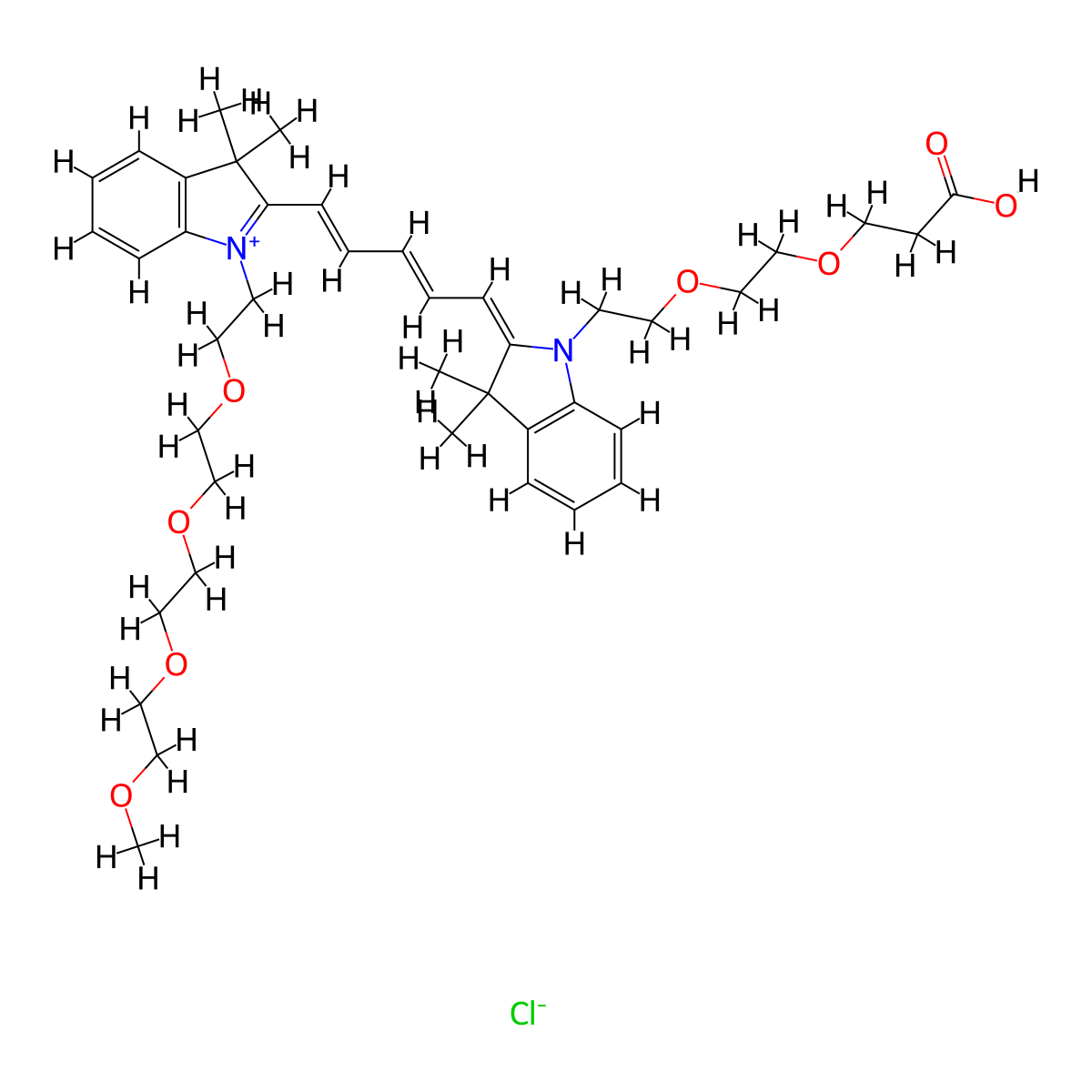 N-(m-PEG4)-N'-(PEG2-acid)-Cy5 molecular structure, CAS 2107273-24-3