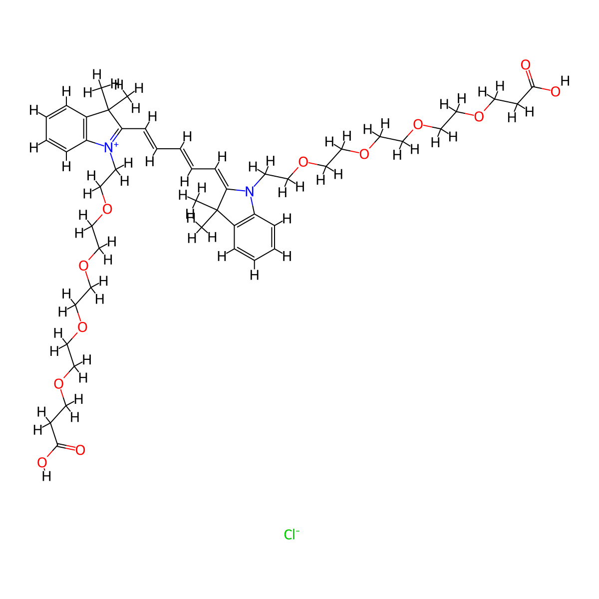 Bis-(N,N'-carboxyl-PEG4)-Cy5 molecular structure, CAS 2107273-44-7