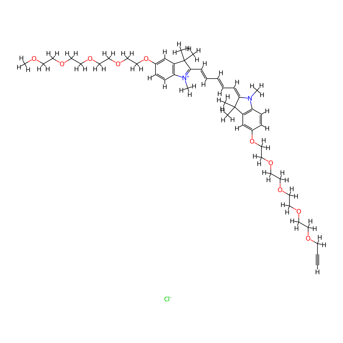 N-methyl-N'-methyl-O-(m-PEG4)-O'-(propargyl-PEG4)-Cy5 molecular structure, CAS 2107273-50-5