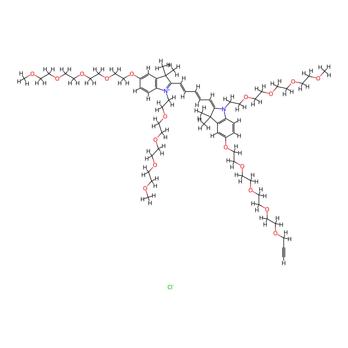 N-(m-PEG4)-N'-(m-PEG4)-O-(m-PEG4)-O'-(propargyl-PEG4)-Cy5 molecular structure, CAS 2107273-54-9