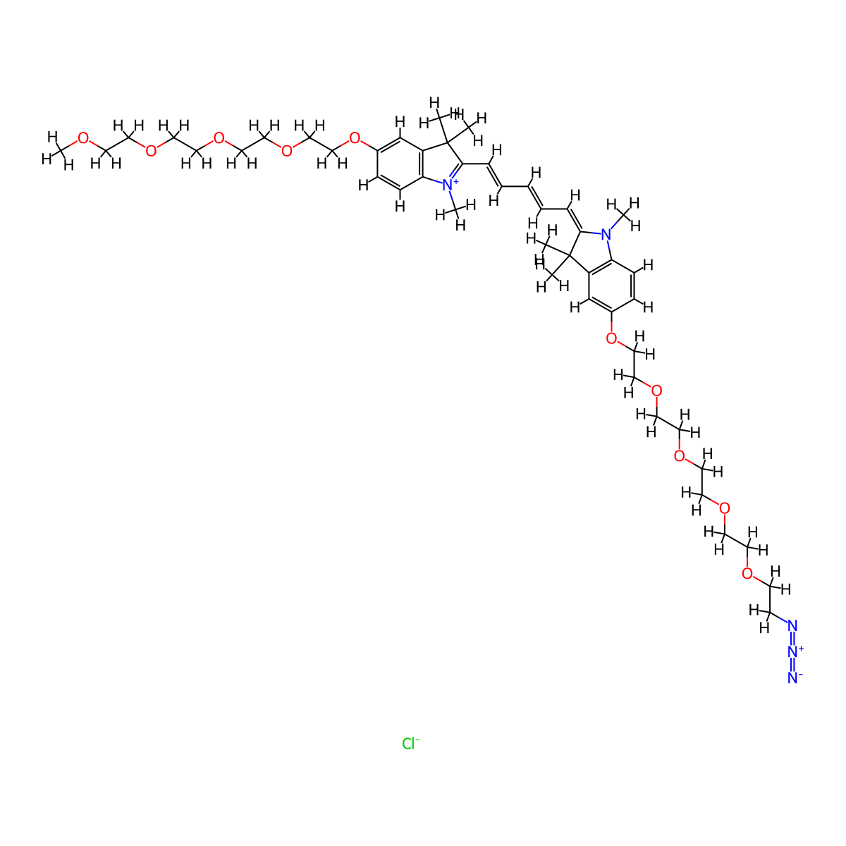 N-methyl-N'-methyl-O-(m-PEG4)-O'-(azide-PEG4)-Cy5 molecular structure, CAS 2107273-56-1