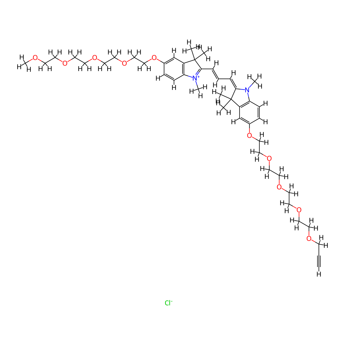 N-methyl-N'-methyl-O-(m-PEG4)-O'-(propargyl-PEG4)-Cy3 molecular structure, CAS 2107273-62-9