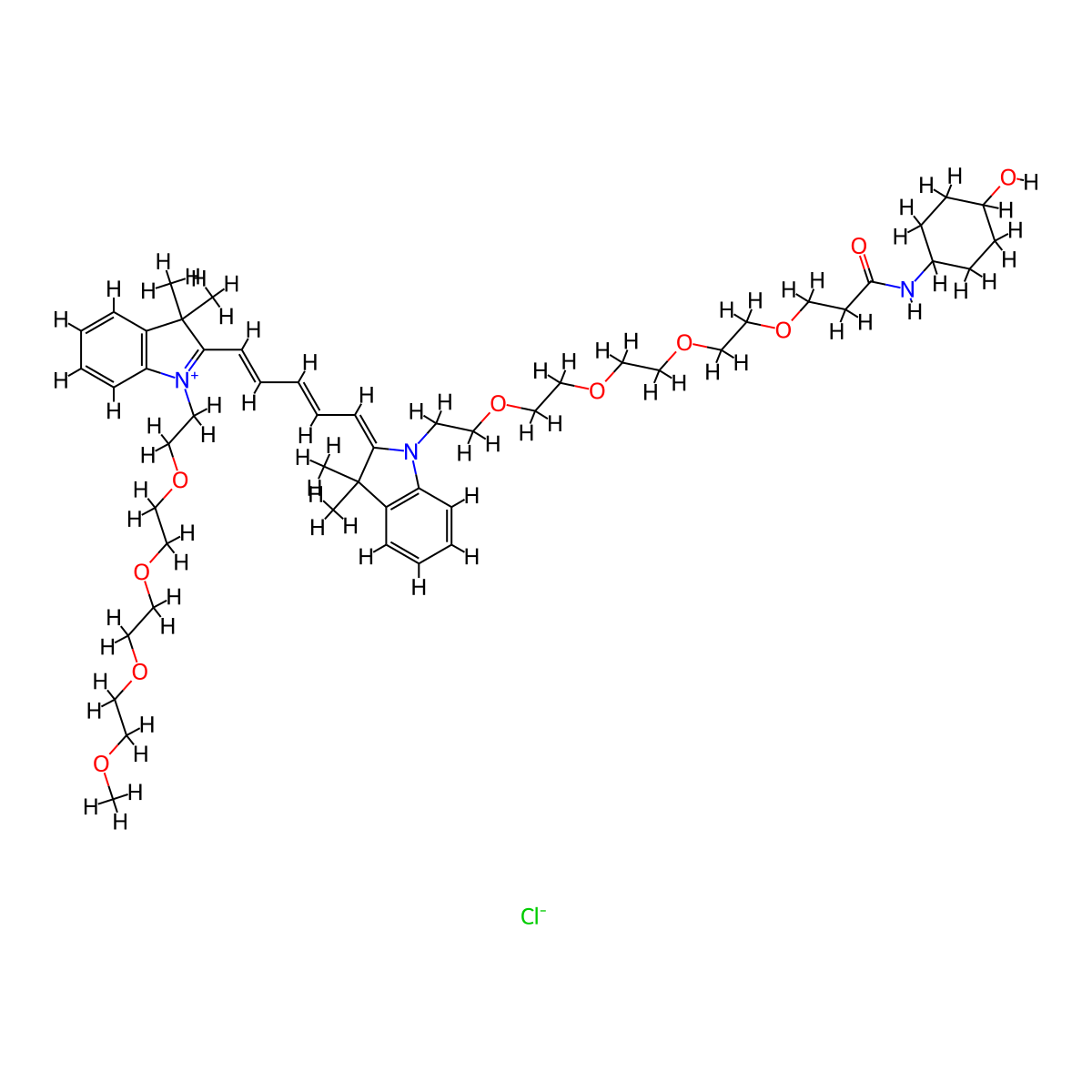 N-(m-PEG4)-N'-(4-hydroxycyclohexyl-1-amido-PEG4)-Cy5 molecular structure, CAS 2107273-72-1