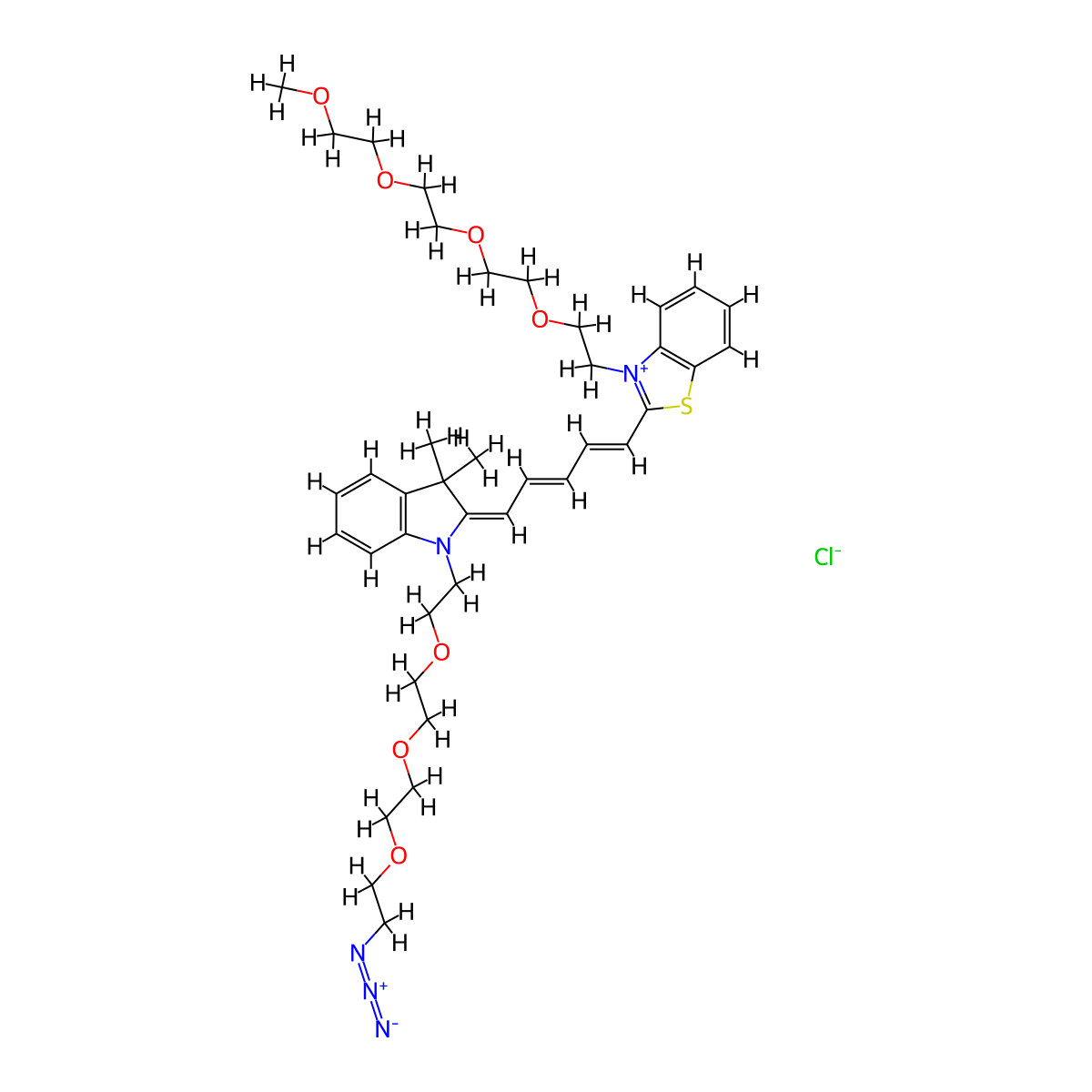 N-(azide-PEG3)-N'-(m-PEG4)-Benzothiazole Cy5 molecular structure, CAS 2107273-88-9