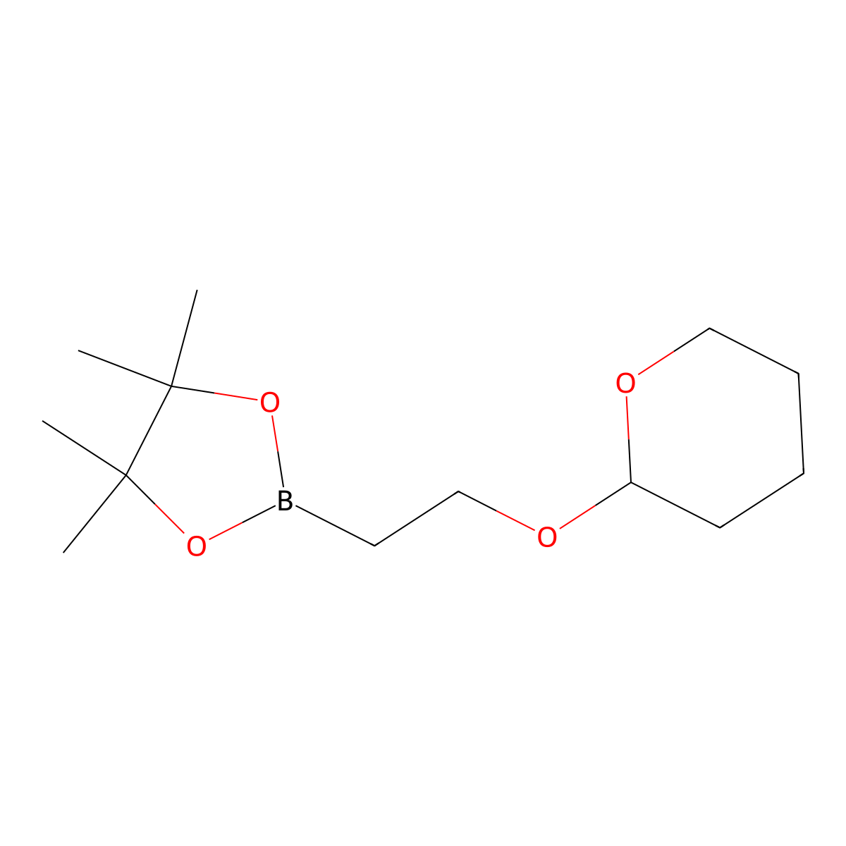 4,4,5,5-Tetramethyl-2-(2-((tetrahydro-2H-pyran-2-yl)oxy)ethyl)-1,3,2-dioxaborolane molecular structure, CAS 2107295-89-4