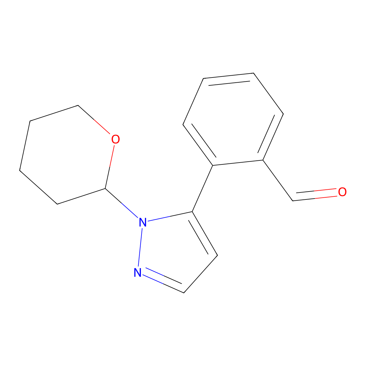 2-[1-(Oxan-2-yl)-1H-pyrazol-5-yl]benzaldehyde molecular structure, CAS 2107355-36-0
