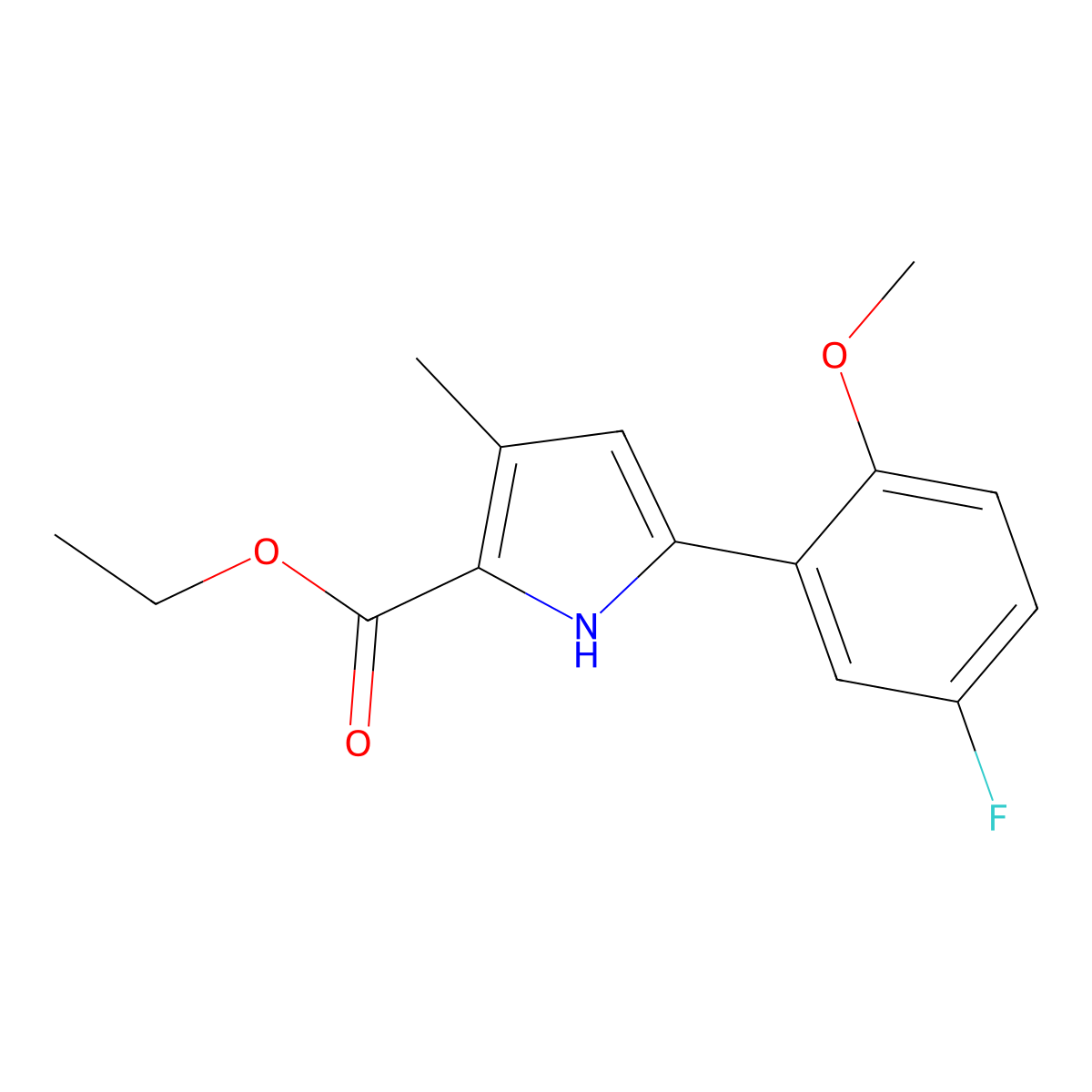 Ethyl 5-(5-fluoro-2-methoxyphenyl)-3-methyl-1H-pyrrole-2-carboxylate molecular structure, CAS 2107371-77-5