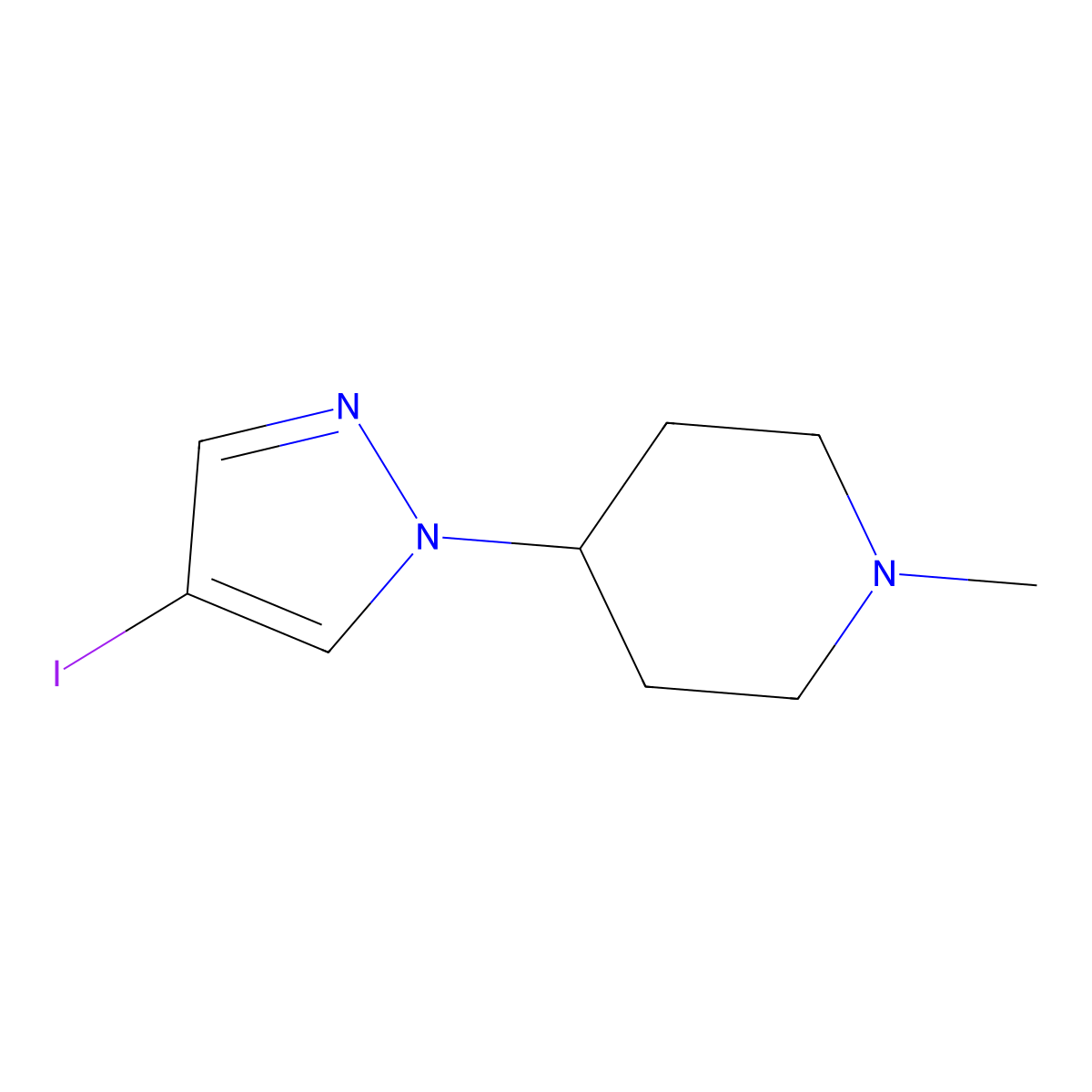 4-(4-Iodopyrazol-1-yl)-1-methyl-piperidine molecular structure, CAS 2107486-36-0
