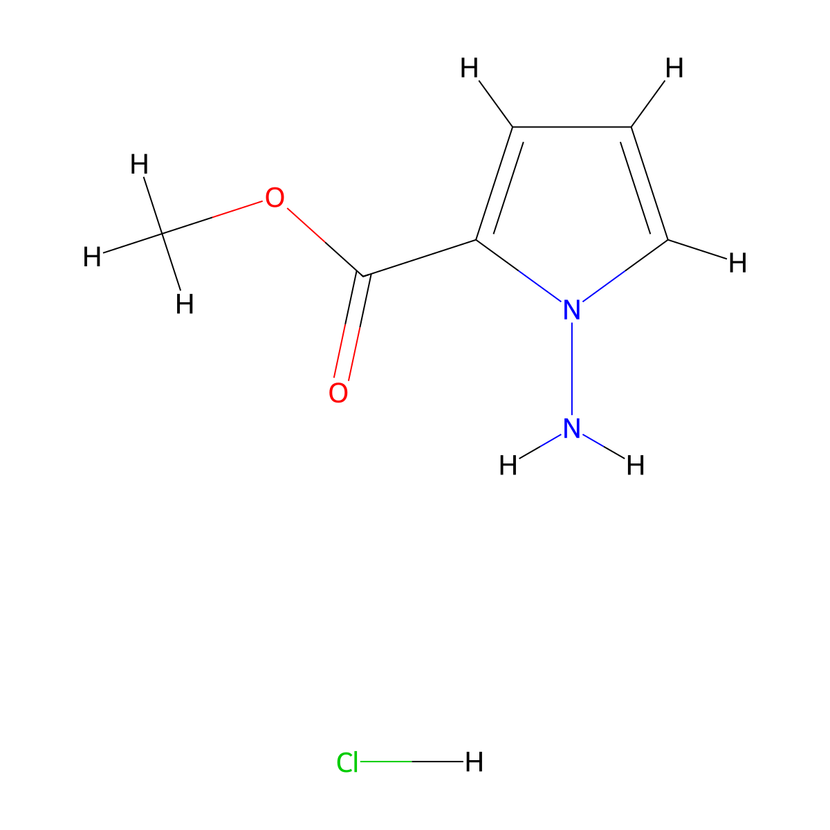 methyl 1-amino-1H-pyrrole-2-carboxylate hydrochloride molecular structure, CAS 2107492-21-5