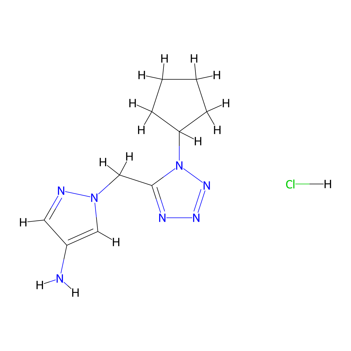 1-[(1-cyclopentyl-1H-1,2,3,4-tetrazol-5-yl)methyl]-1H-pyrazol-4-amine hydrochloride molecular structure, CAS 2107525-34-6