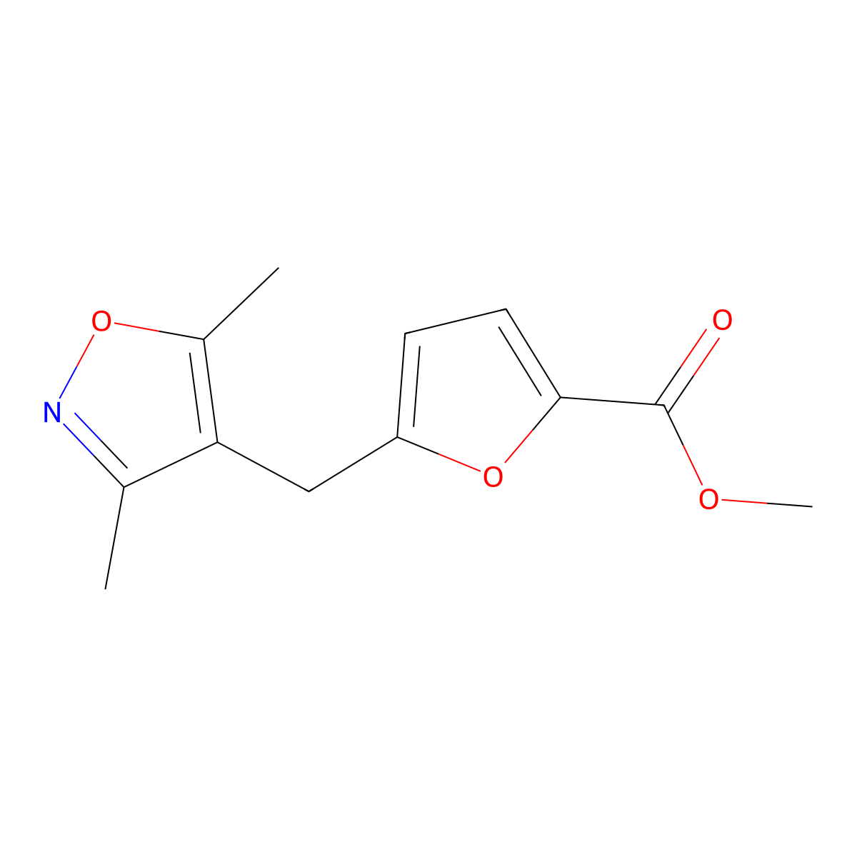 Methyl 5-((3,5-dimethylisoxazol-4-yl)methyl)furan-2-carboxylate molecular structure, CAS 2107525-41-5