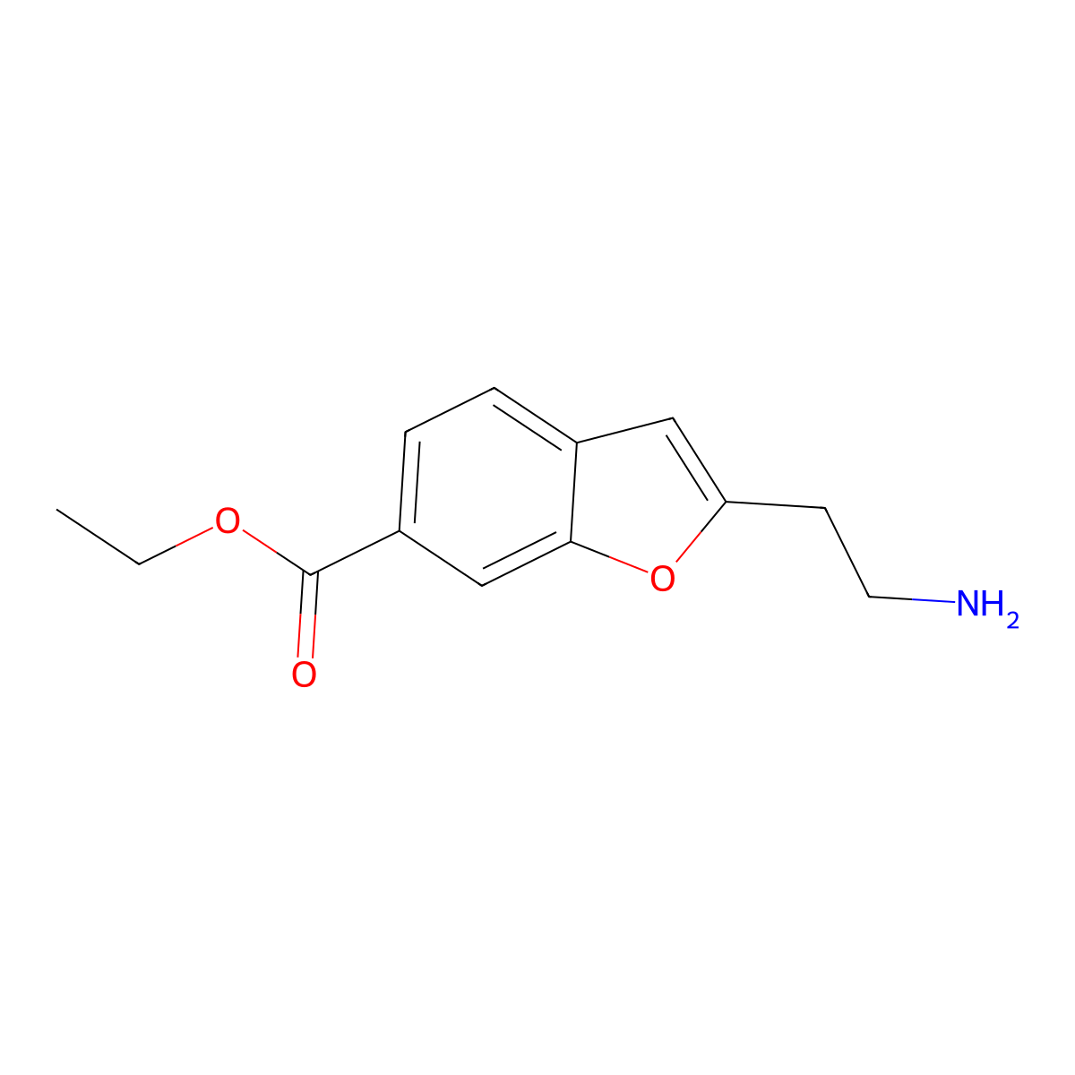Ethyl 2-(2-aminoethyl)-1-benzofuran-6-carboxylate molecular structure, CAS 2107618-51-7
