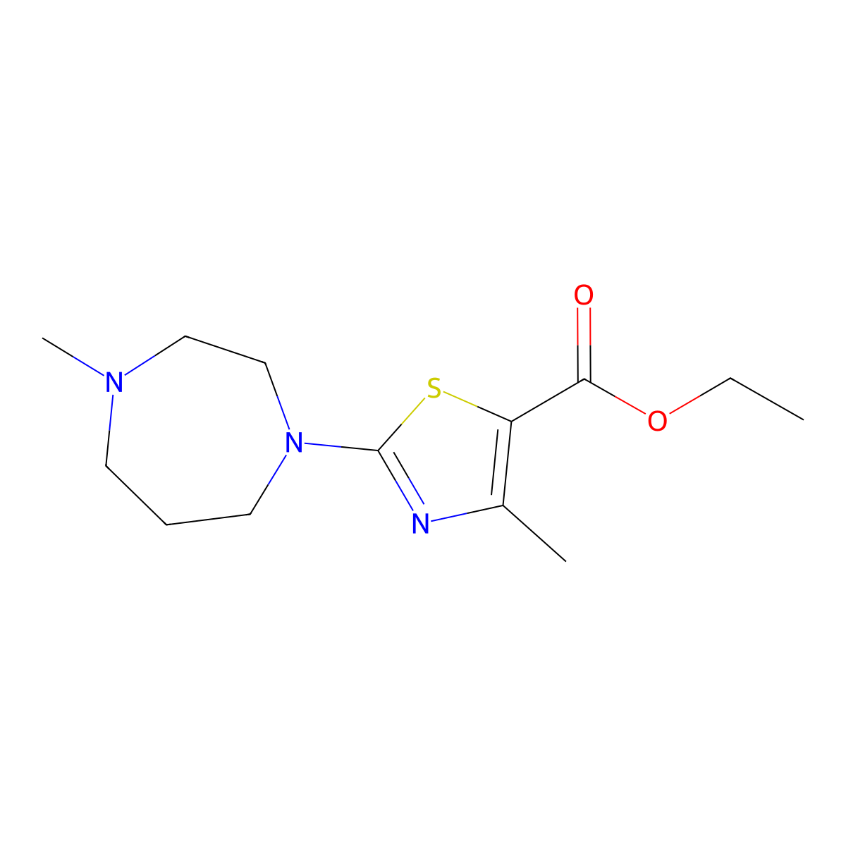 Ethyl 4-methyl-2-(4-methyl-1,4-diazepan-1-yl)-1,3-thiazole-5-carboxylate molecular structure, CAS 2107633-95-2