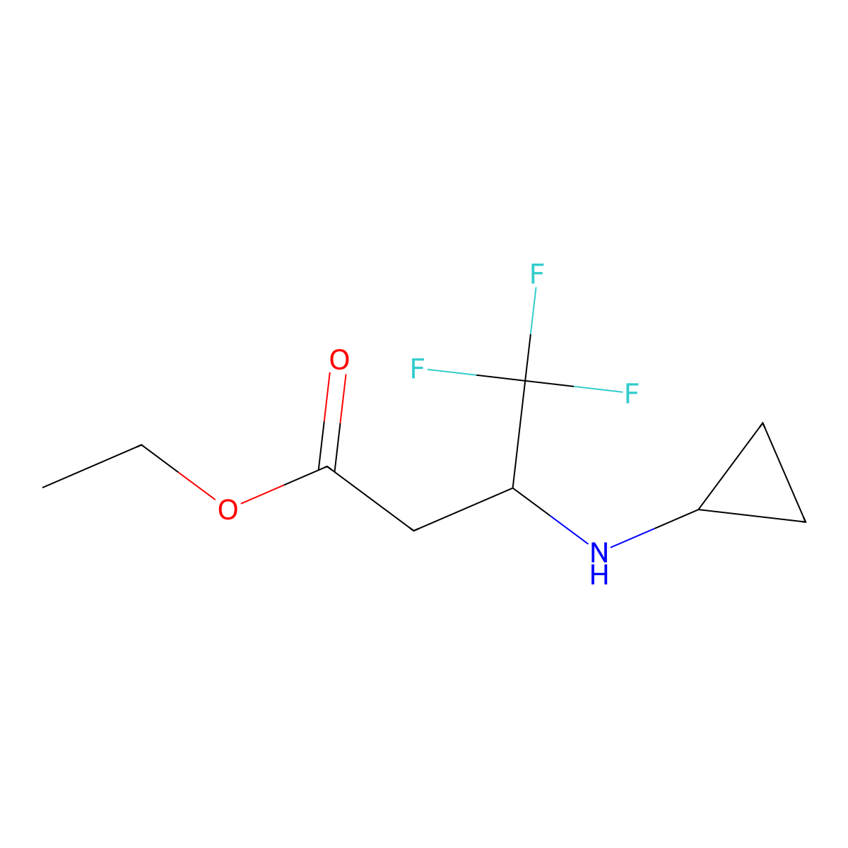 Ethyl 3-(cyclopropylamino)-4,4,4-trifluorobutanoate molecular structure, CAS 2107638-28-6