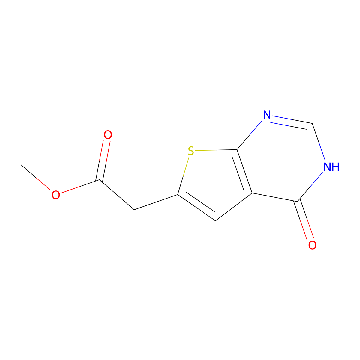 Methyl 2-(4-oxo-3,4-dihydrothieno[2,3-d]pyrimidin-6-yl)acetate molecular structure, CAS 2107651-34-1
