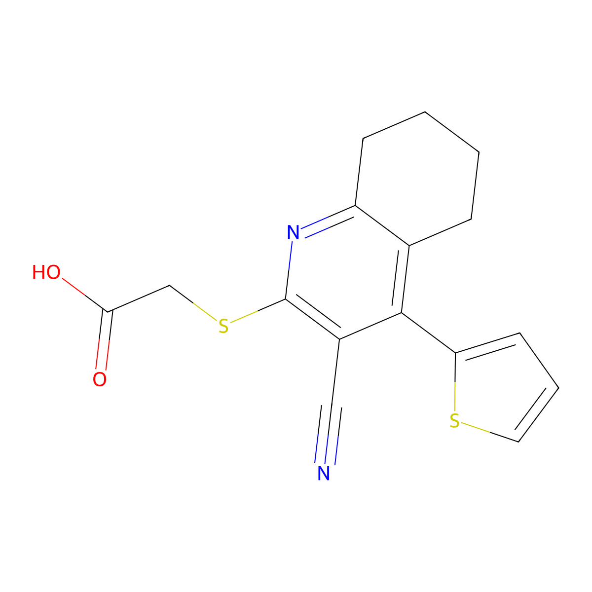 {[3-Cyano-4-(thiophen-2-yl)-5,6,7,8-tetrahydroquinolin-2-yl]sulfanyl}acetic acid molecular structure, CAS 210766-80-6