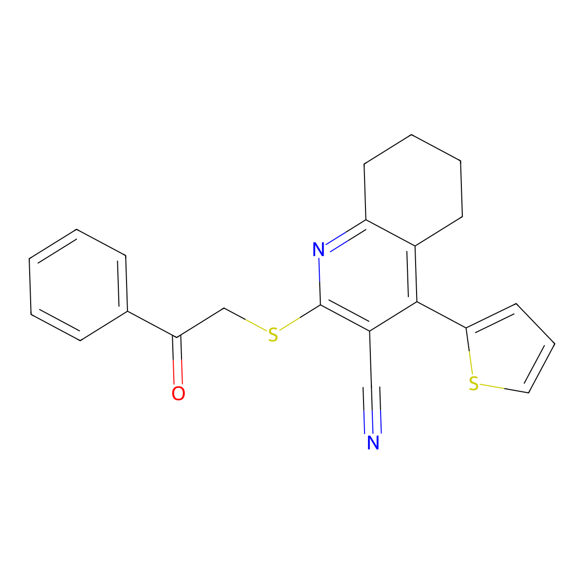 2-[(2-Oxo-2-phenylethyl)sulfanyl]-4-(thiophen-2-yl)-5,6,7,8-tetrahydroquinoline-3-carbonitrile molecular structure, CAS 210766-83-9