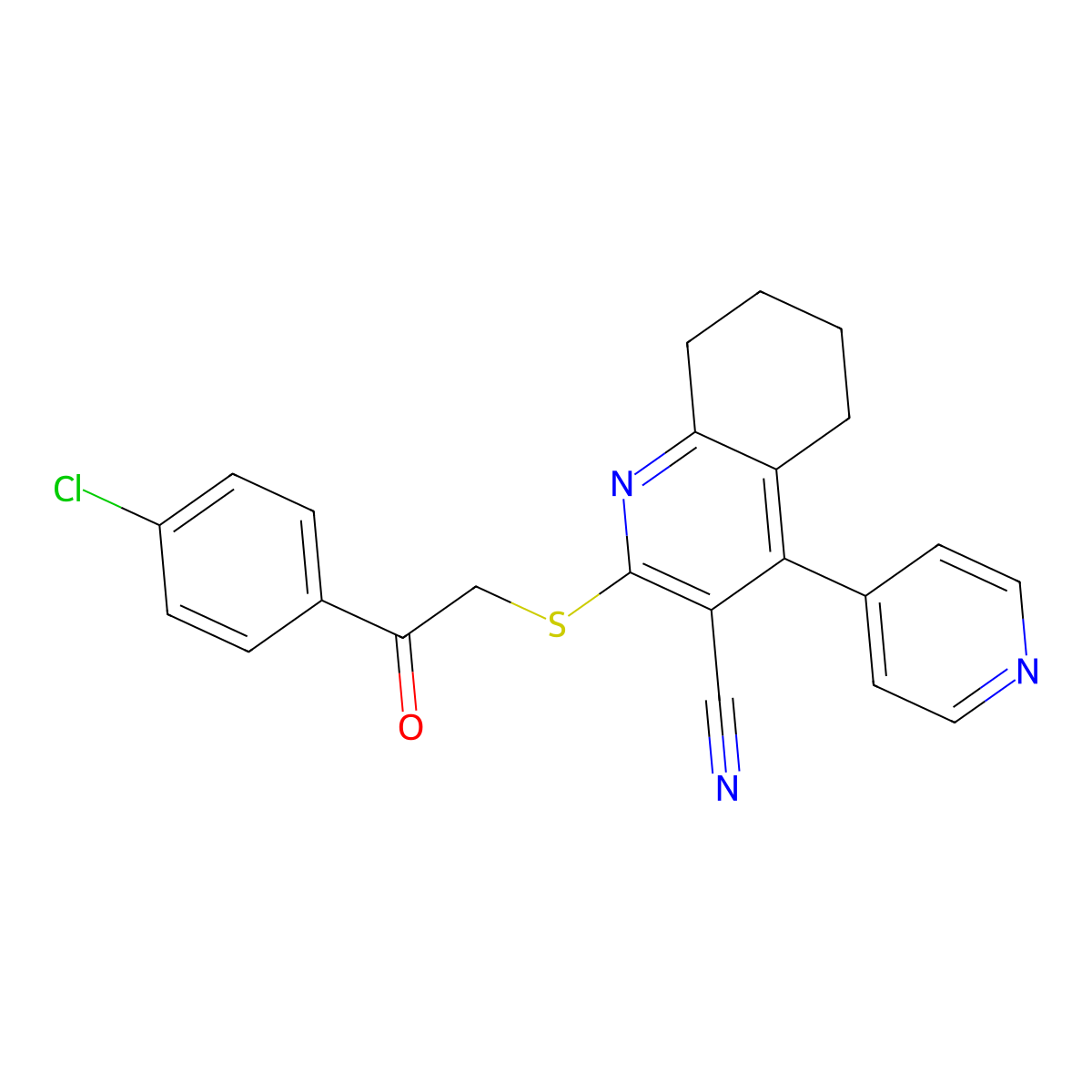 2-[2-(4-Chlorophenyl)-2-oxoethyl]sulfanyl-4-pyridin-4-yl-5,6,7,8-tetrahydroquinoline-3-carbonitrile molecular structure, CAS 210766-90-8