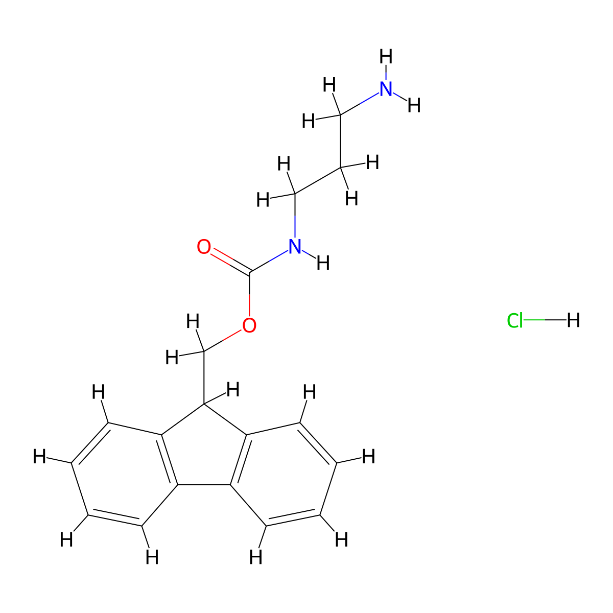 (9H-fluoren-9-yl)methyl N-(3-aminopropyl)carbamate hydrochloride molecular structure, CAS 210767-37-6