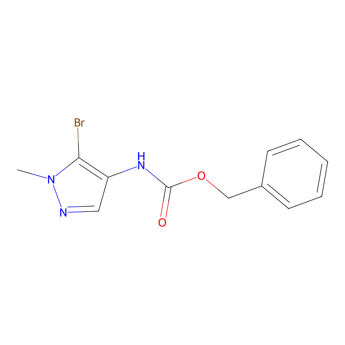 benzyl N-(5-bromo-1-methyl-1H-pyrazol-4-yl)carbamate molecular structure, CAS 2107754-59-4
