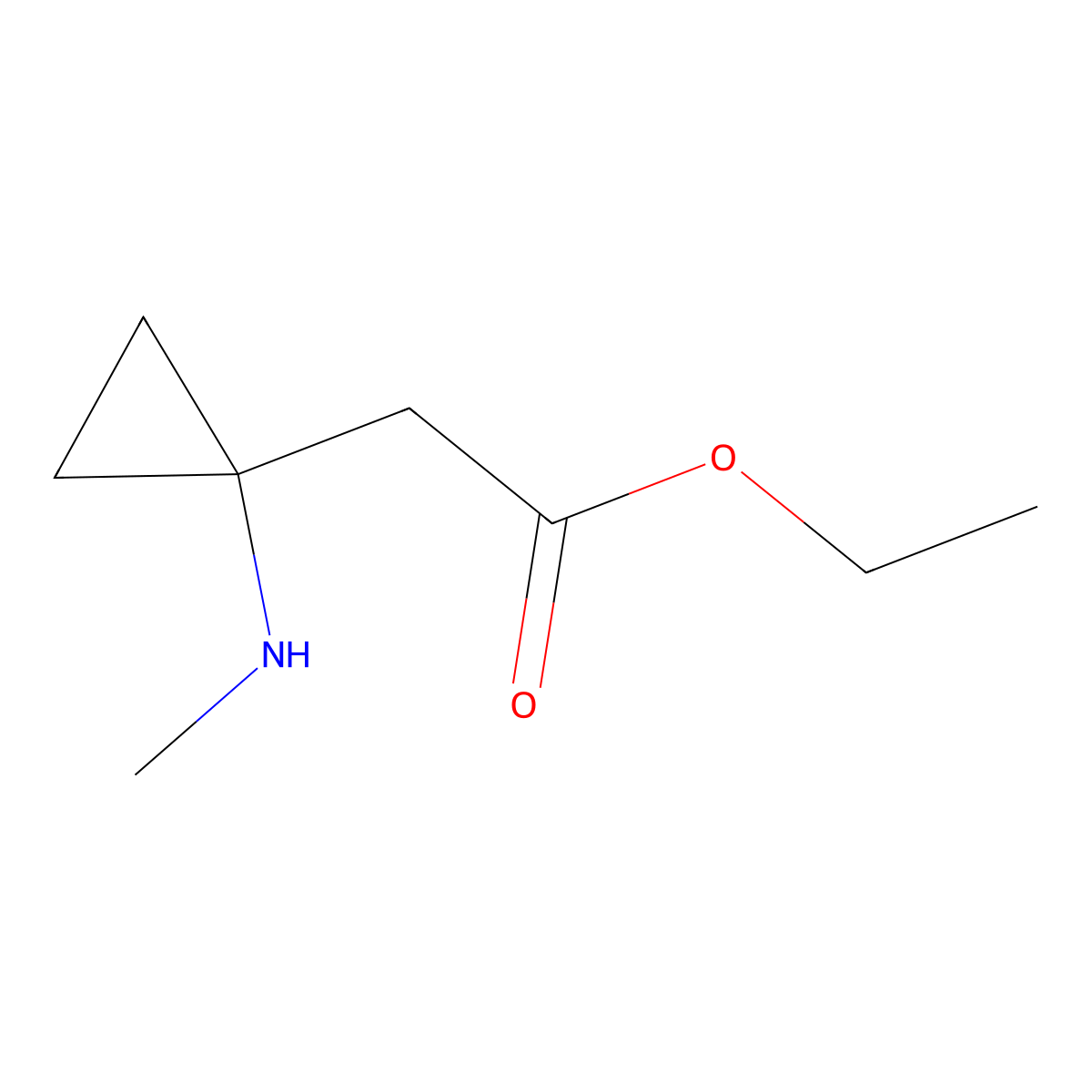 Ethyl 2-[1-(methylamino)cyclopropyl]acetate molecular structure, CAS 2107802-38-8
