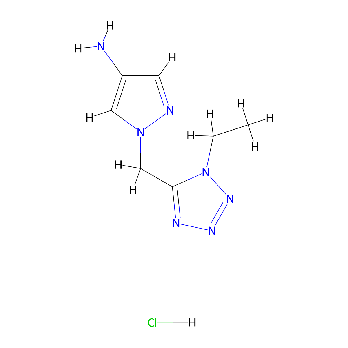 1-[(1-ethyl-1H-1,2,3,4-tetrazol-5-yl)methyl]-1H-pyrazol-4-amine hydrochloride molecular structure, CAS 2107871-39-4