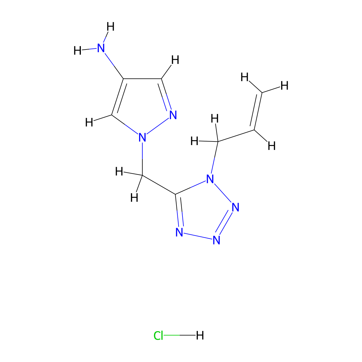 1-{[1-(prop-2-en-1-yl)-1H-1,2,3,4-tetrazol-5-yl]methyl}-1H-pyrazol-4-amine hydrochloride molecular structure, CAS 2107871-42-9