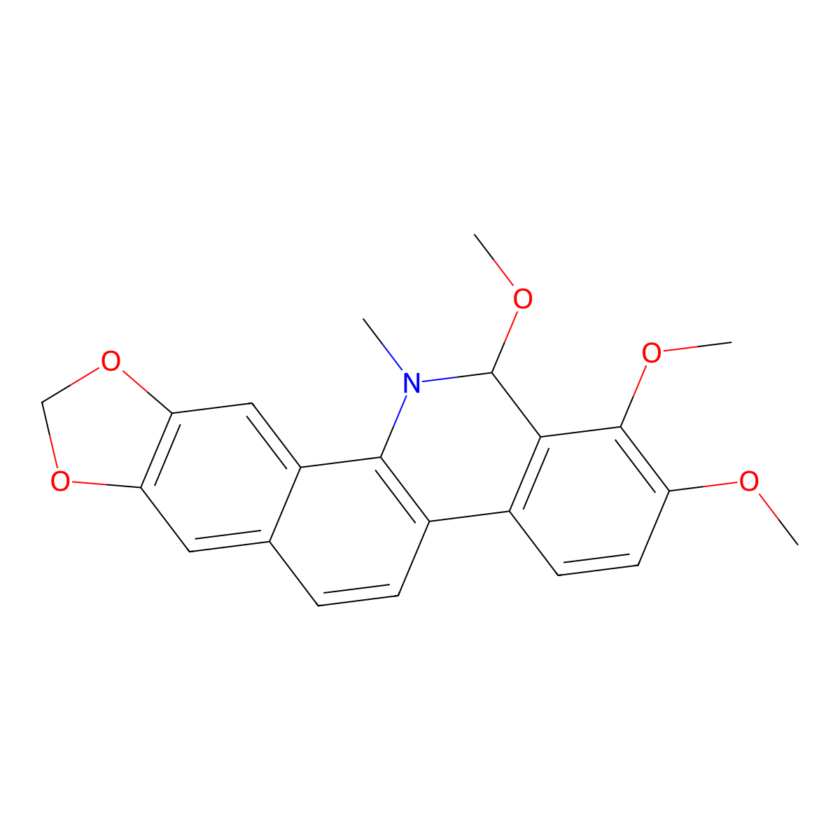 12,13-Dihydro-1,2,13-trimethoxy-12-methyl(1,3)benzodioxolo(5,6-c)phenanthridine molecular structure, CAS 21080-31-9