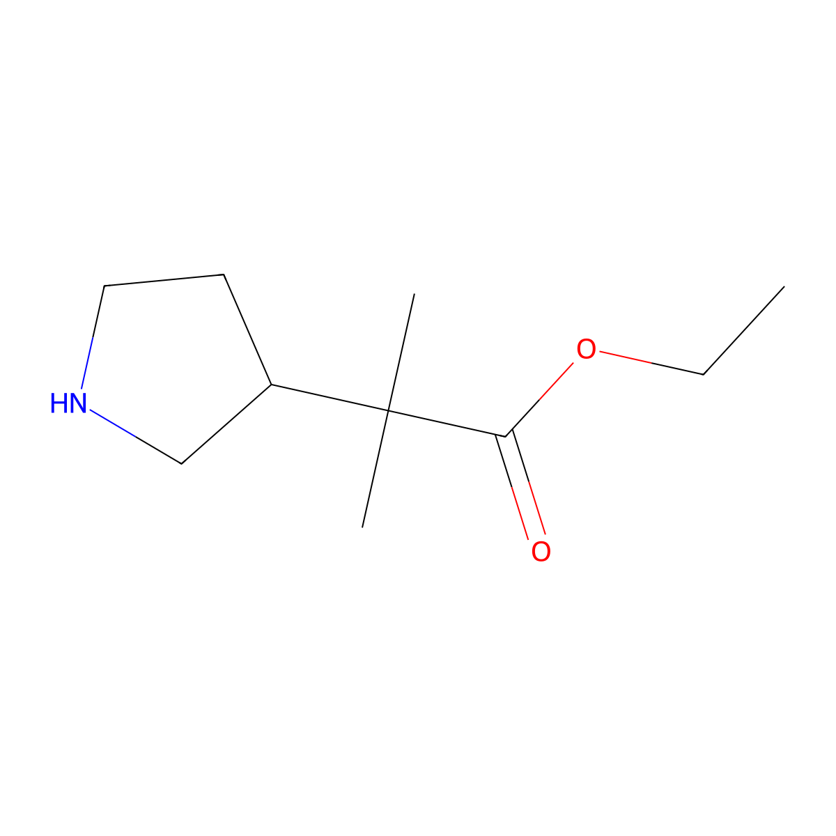 Ethyl 2-methyl-2-(pyrrolidin-3-yl)propanoate molecular structure, CAS 2108038-56-6