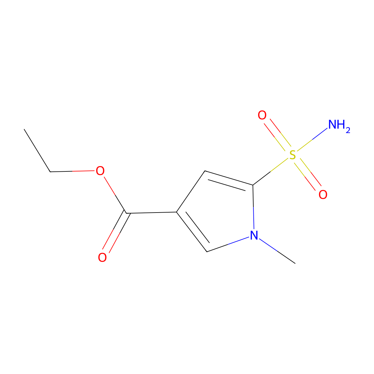 ethyl 1-methyl-5-sulfamoyl-1H-pyrrole-3-carboxylate molecular structure, CAS 2108044-31-9