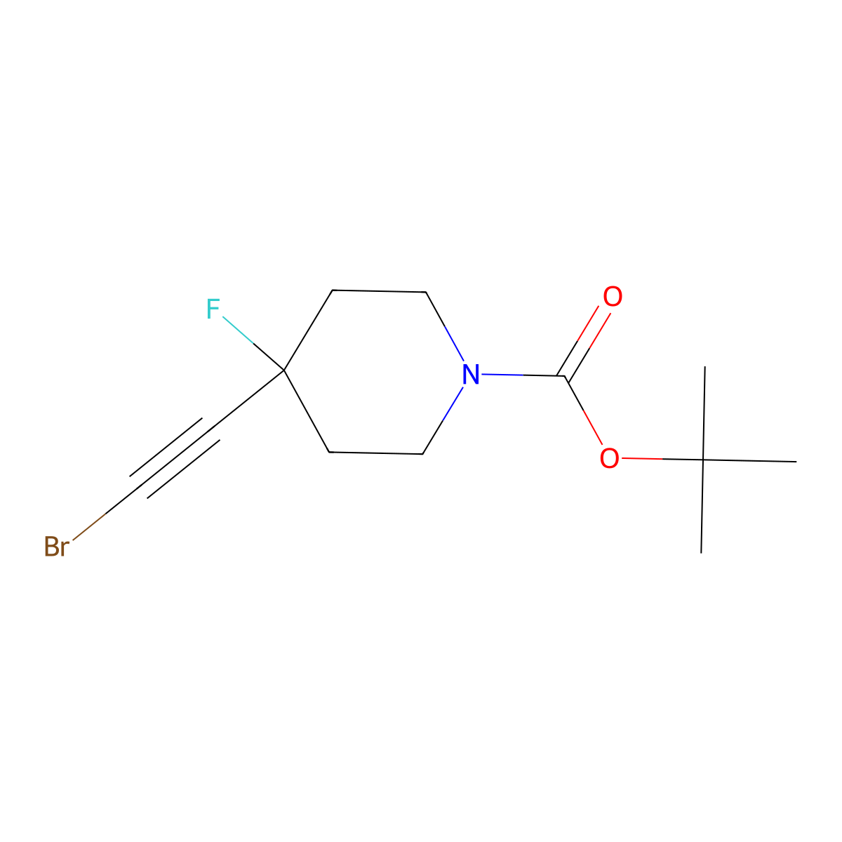 Tert-butyl 4-(2-bromoethynyl)-4-fluoropiperidine-1-carboxylate molecular structure, CAS 2108045-67-4