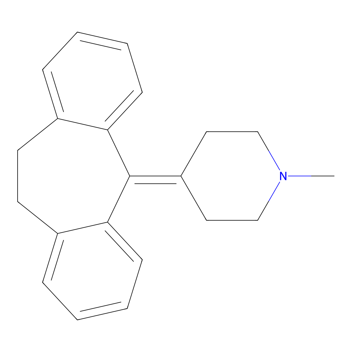 4-(10,11-dihydro-5H-dibenzo[a,d]cyclohepten-5-ylidene)-1-methylpiperidine molecular structure, CAS 21081-07-2