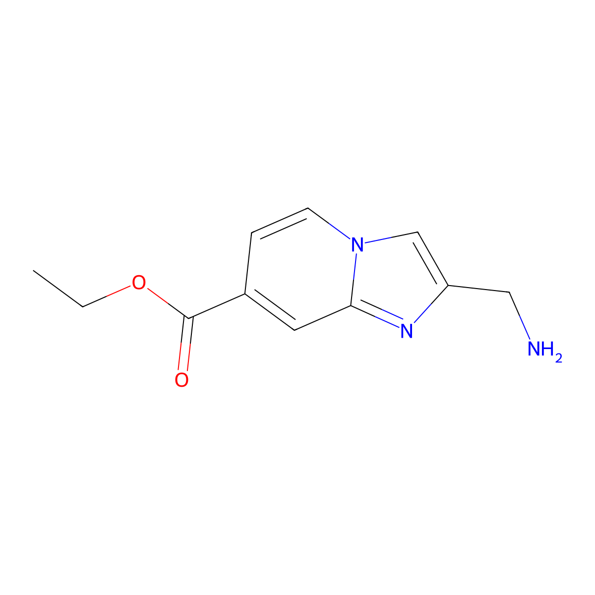 Ethyl 2-(aminomethyl)imidazo[1,2-a]pyridine-7-carboxylate molecular structure, CAS 2108124-36-1