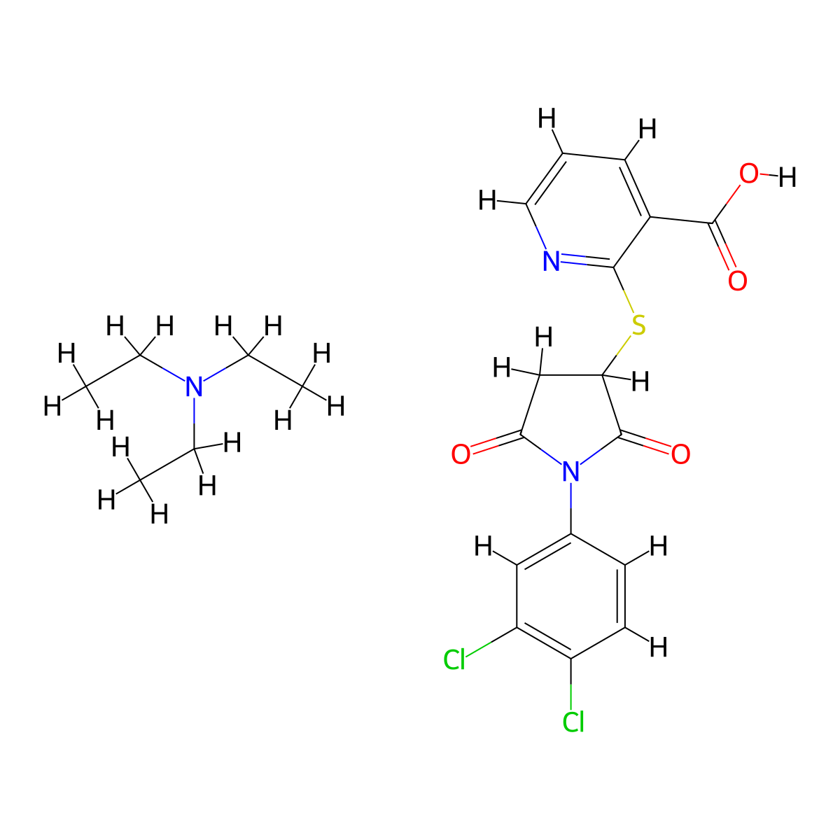 2-{[1-(3,4-Dichlorophenyl)-2,5-dioxopyrrolidin-3-yl]thio}nicotinic acid, Triethylamine (1:1) molecular structure, CAS 2108138-72-1