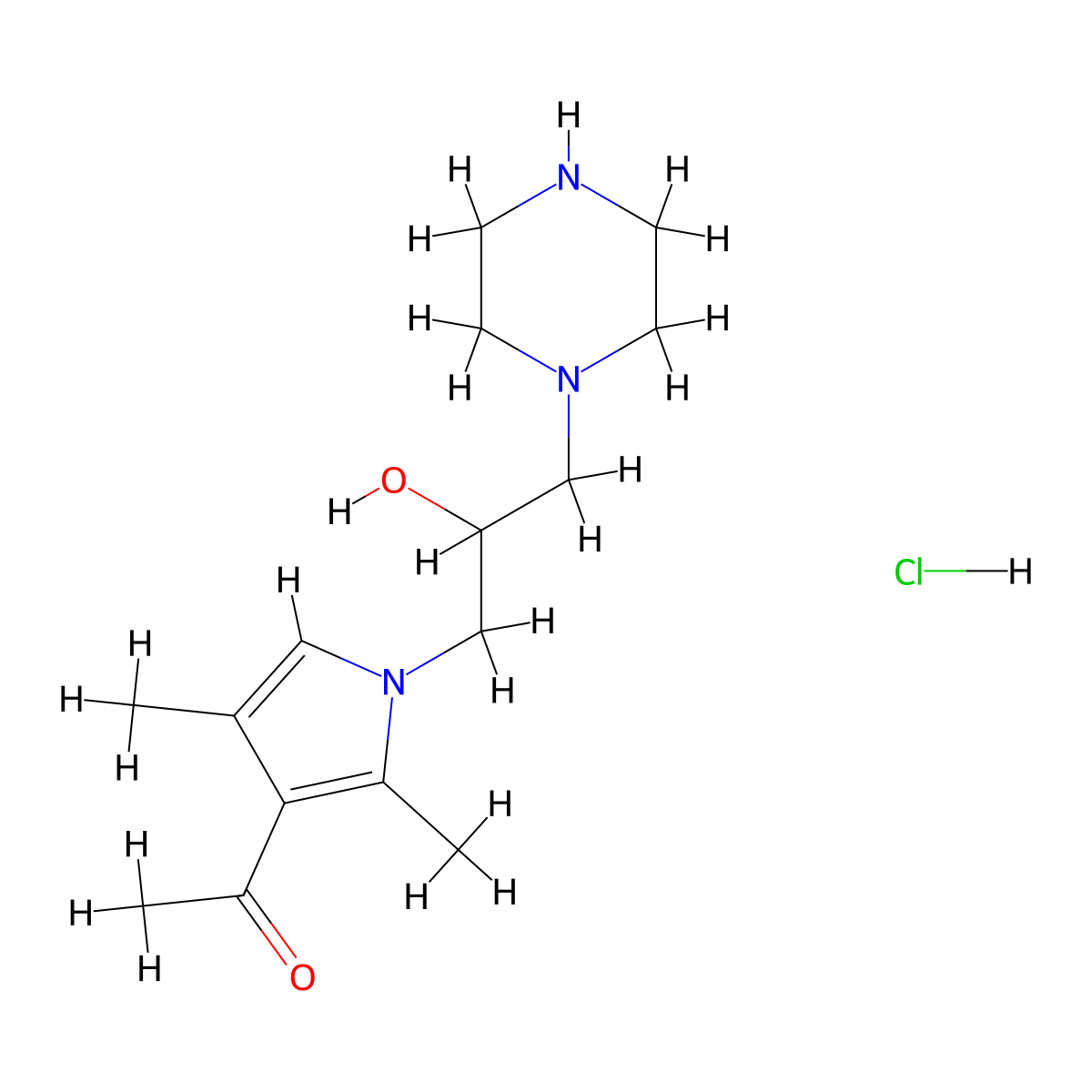 1-[1-(2-Hydroxy-3-piperazin-1-ylpropyl)-2,4-dimethyl-1H-pyrrol-3-yl]ethanone hydrochloride molecular structure, CAS 2108138-98-1