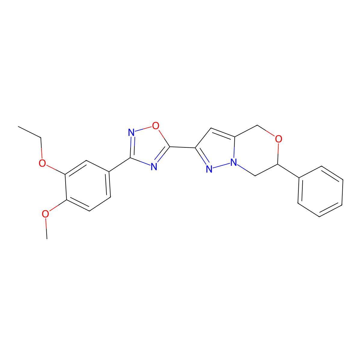3-(3-Ethoxy-4-methoxyphenyl)-5-{6-phenyl-4H,6H,7H-pyrazolo[3,2-C][1,4]oxazin-2-YL}-1,2,4-oxadiazole molecular structure, CAS 2108170-33-6