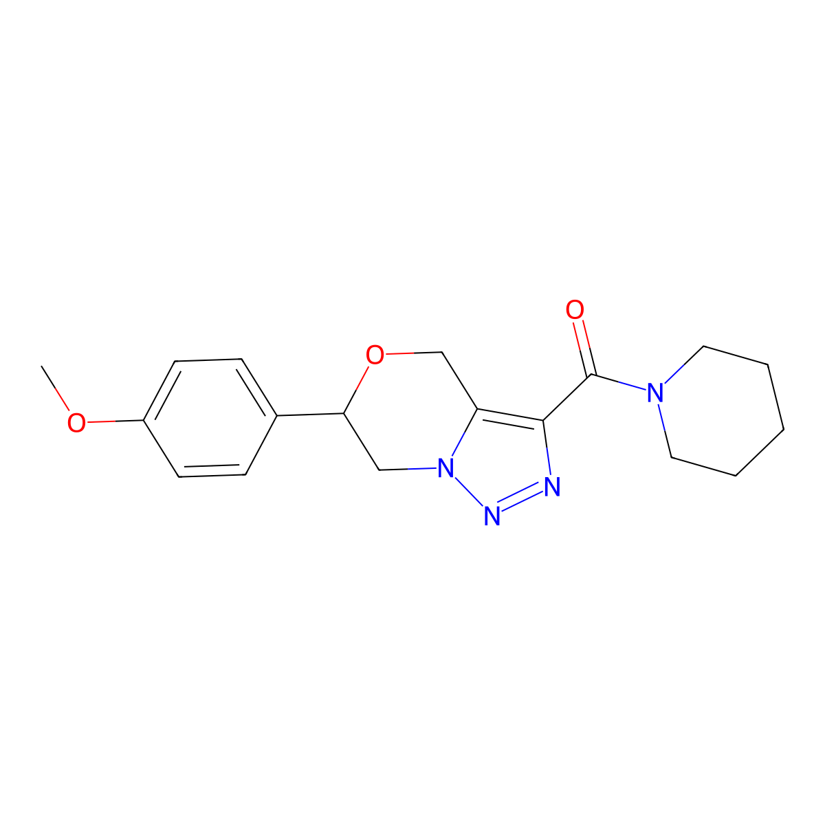 6-(4-methoxyphenyl)-3-(piperidin-1-ylcarbonyl)-6,7-dihydro-4H-[1,2,3]triazolo[5,1-c][1,4]oxazine molecular structure, CAS 2108175-00-2