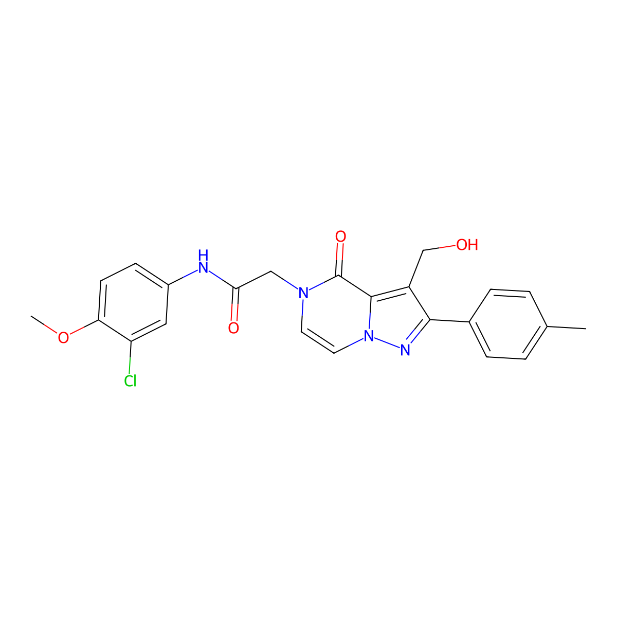 N-(3-chloro-4-methoxyphenyl)-2-[3-(hydroxymethyl)-2-(4-methylphenyl)-4-oxo-4H,5H-pyrazolo[1,5-a]pyrazin-5-yl]acetamide molecular structure, CAS 2108176-05-0