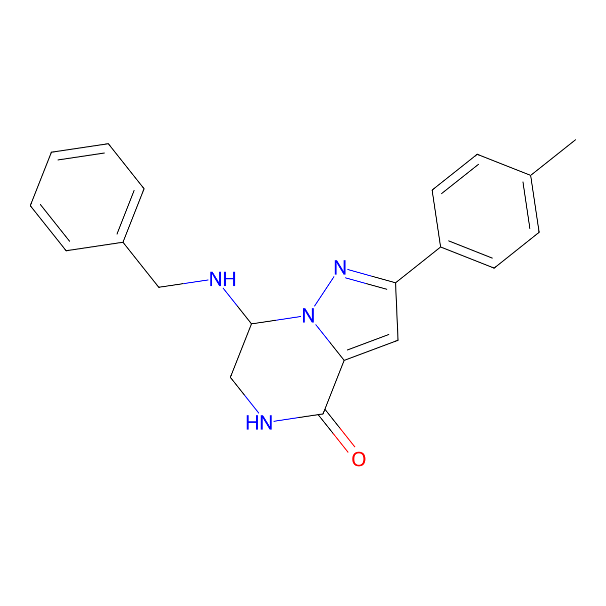 7-(benzylamino)-2-(4-methylphenyl)-6,7-dihydropyrazolo[1,5-a]pyrazin-4(5H)-one molecular structure, CAS 2108189-68-8