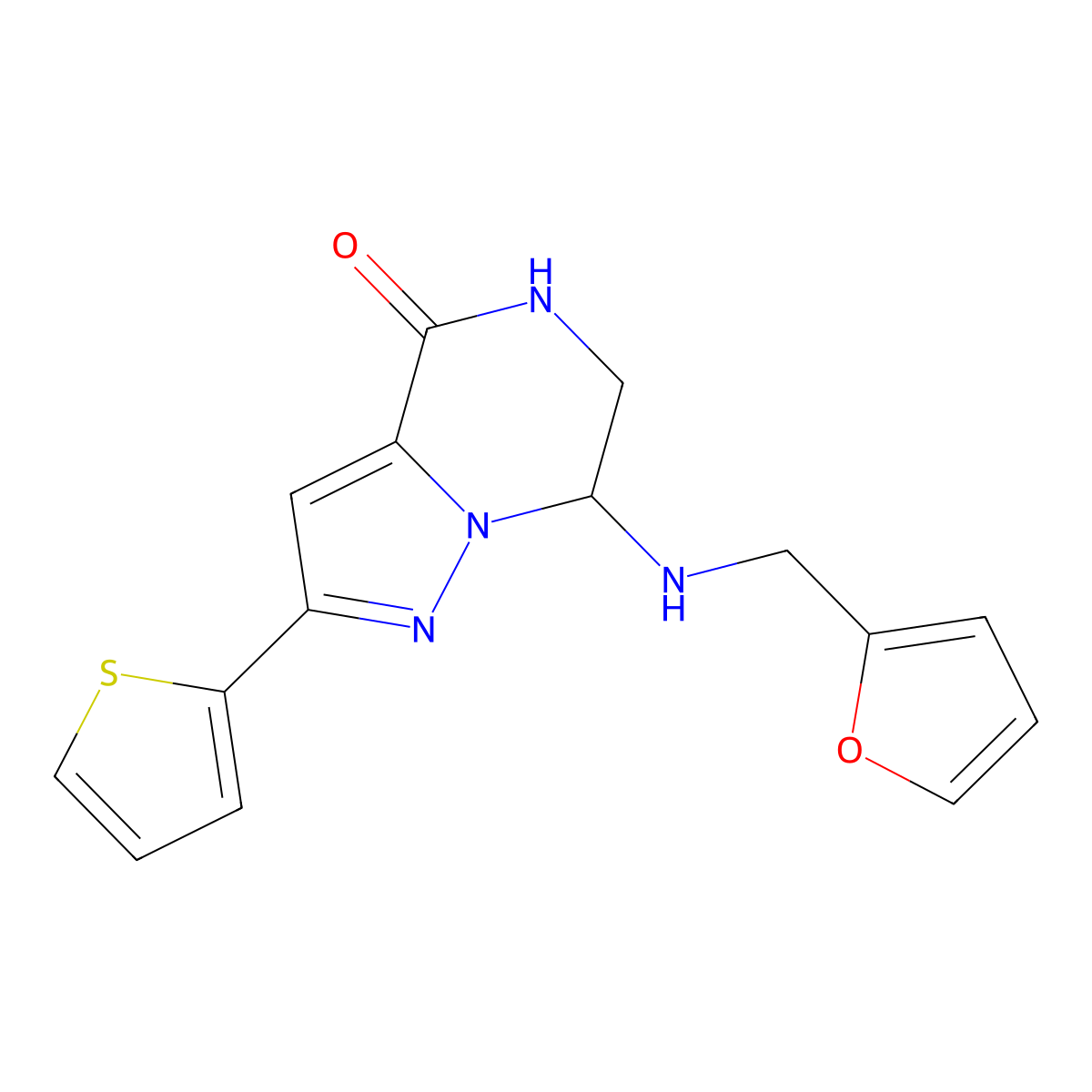 7-[(2-furylmethyl)amino]-2-(2-thienyl)-6,7-dihydropyrazolo[1,5-a]pyrazin-4(5H)-one molecular structure, CAS 2108189-90-6