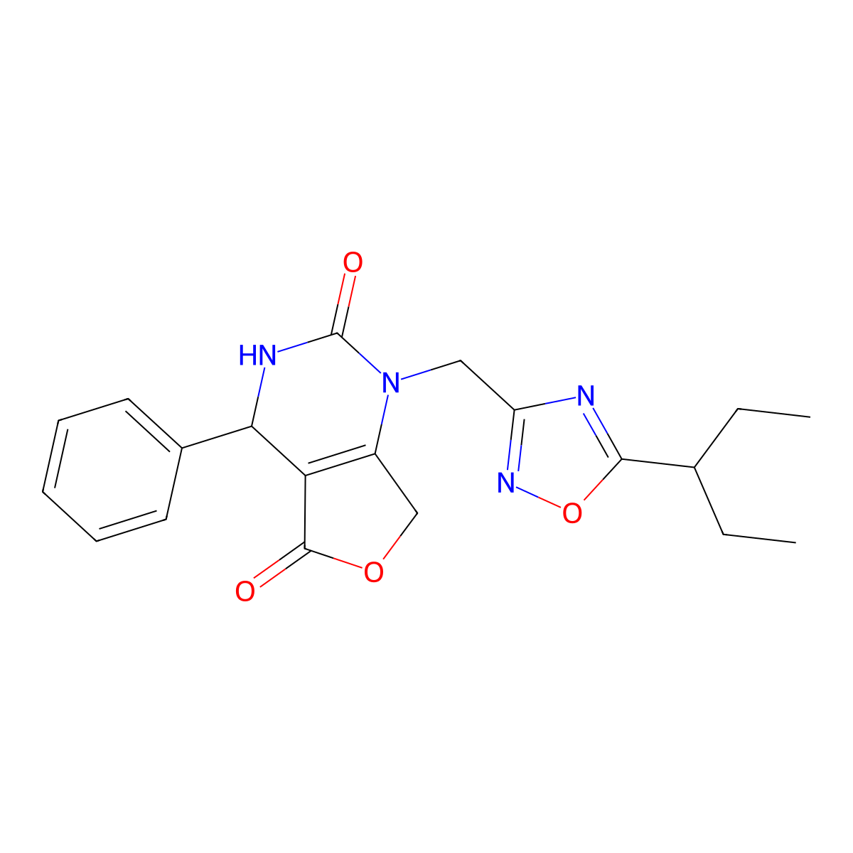 1-{[5-(pentan-3-yl)-1,2,4-oxadiazol-3-yl]methyl}-4-phenyl-1H,2H,3H,4H,5H,7H-furo[3,4-d]pyrimidine-2,5-dione molecular structure, CAS 2108218-78-4