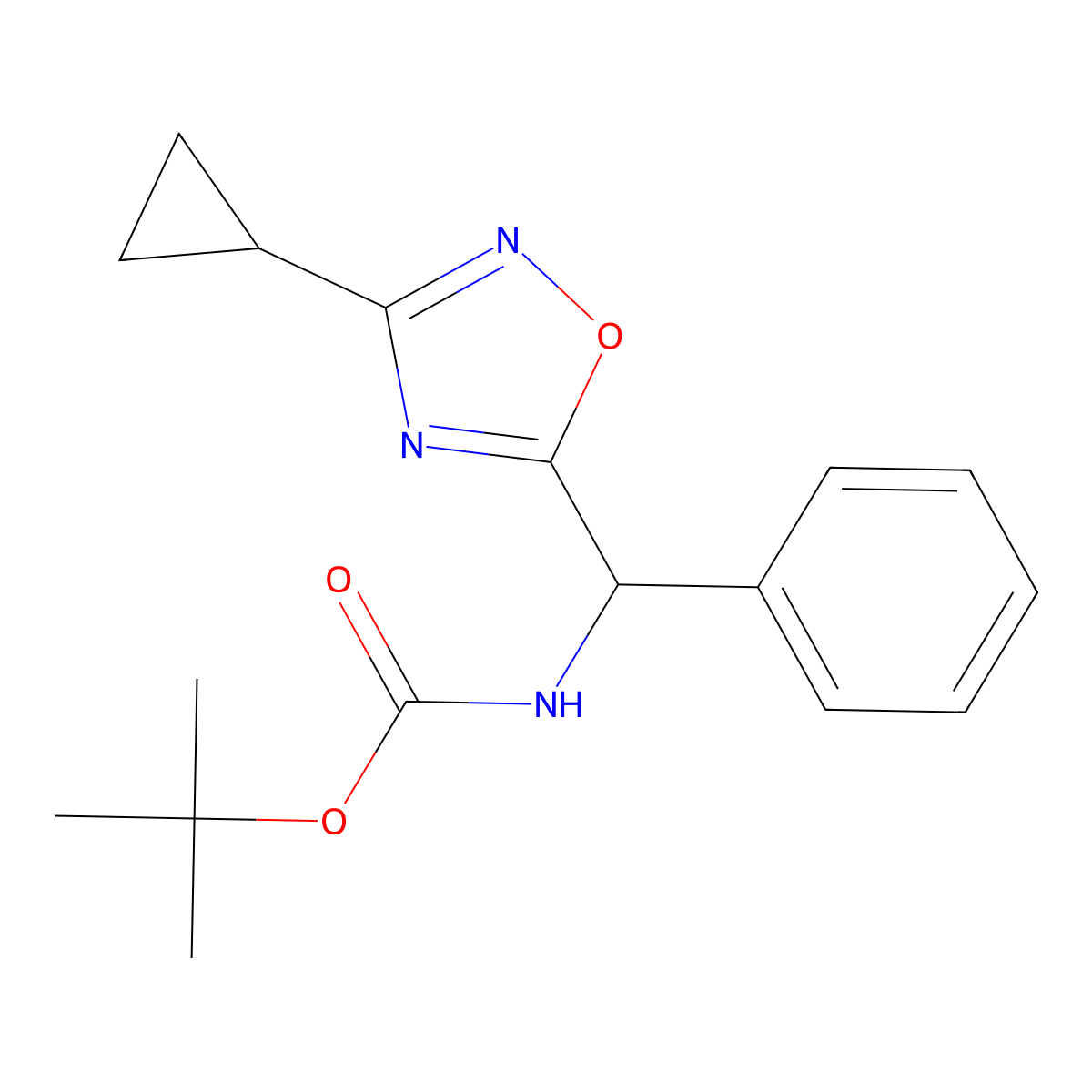 Tert-butyl N-[(3-cyclopropyl-1,2,4-oxadiazol-5-YL)(phenyl)methyl]carbamate molecular structure, CAS 2108237-06-3