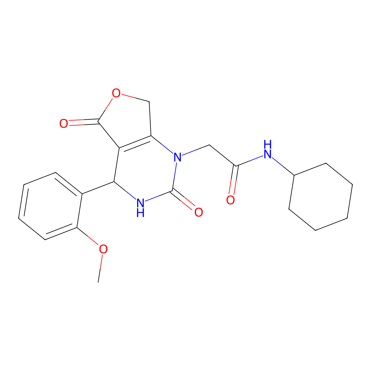 N-cyclohexyl-2-[4-(2-methoxyphenyl)-2,5-dioxo-1H,2H,3H,4H,5H,7H-furo[3,4-d]pyrimidin-1-yl]acetamide molecular structure, CAS 2108237-81-4