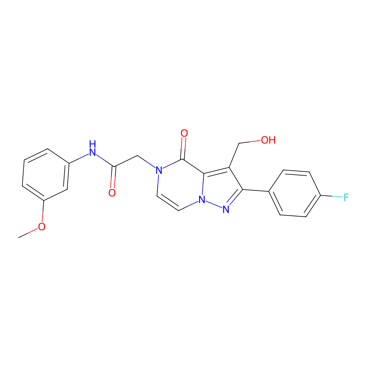 2-[2-(4-fluorophenyl)-3-(hydroxymethyl)-4-oxo-4H,5H-pyrazolo[1,5-a]pyrazin-5-yl]-N-(3-methoxyphenyl)acetamide molecular structure, CAS 2108242-11-9