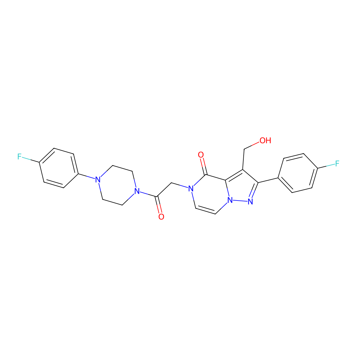 2-(4-fluorophenyl)-5-{2-[4-(4-fluorophenyl)piperazin-1-yl]-2-oxoethyl}-3-(hydroxymethyl)-4H,5H-pyrazolo[1,5-a]pyrazin-4-one molecular structure, CAS 2108242-19-7
