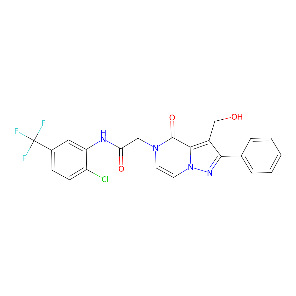 N-[2-chloro-5-(trifluoromethyl)phenyl]-2-[3-(hydroxymethyl)-4-oxo-2-phenyl-4H,5H-pyrazolo[1,5-a]pyrazin-5-yl]acetamide molecular structure, CAS 2108242-24-4