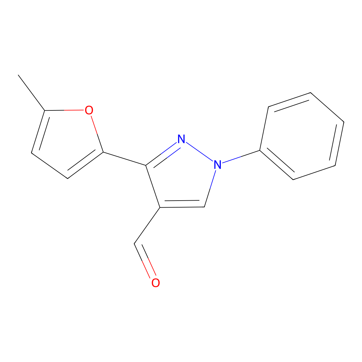 3-(5-Methylfuran-2-yl)-1-phenyl-1H-pyrazole-4-carbaldehyde molecular structure, CAS 210825-08-4